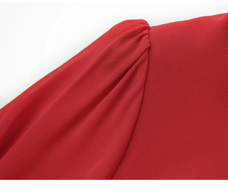 Floral Embroidery Chiffon Dress With Polo Collar For Office