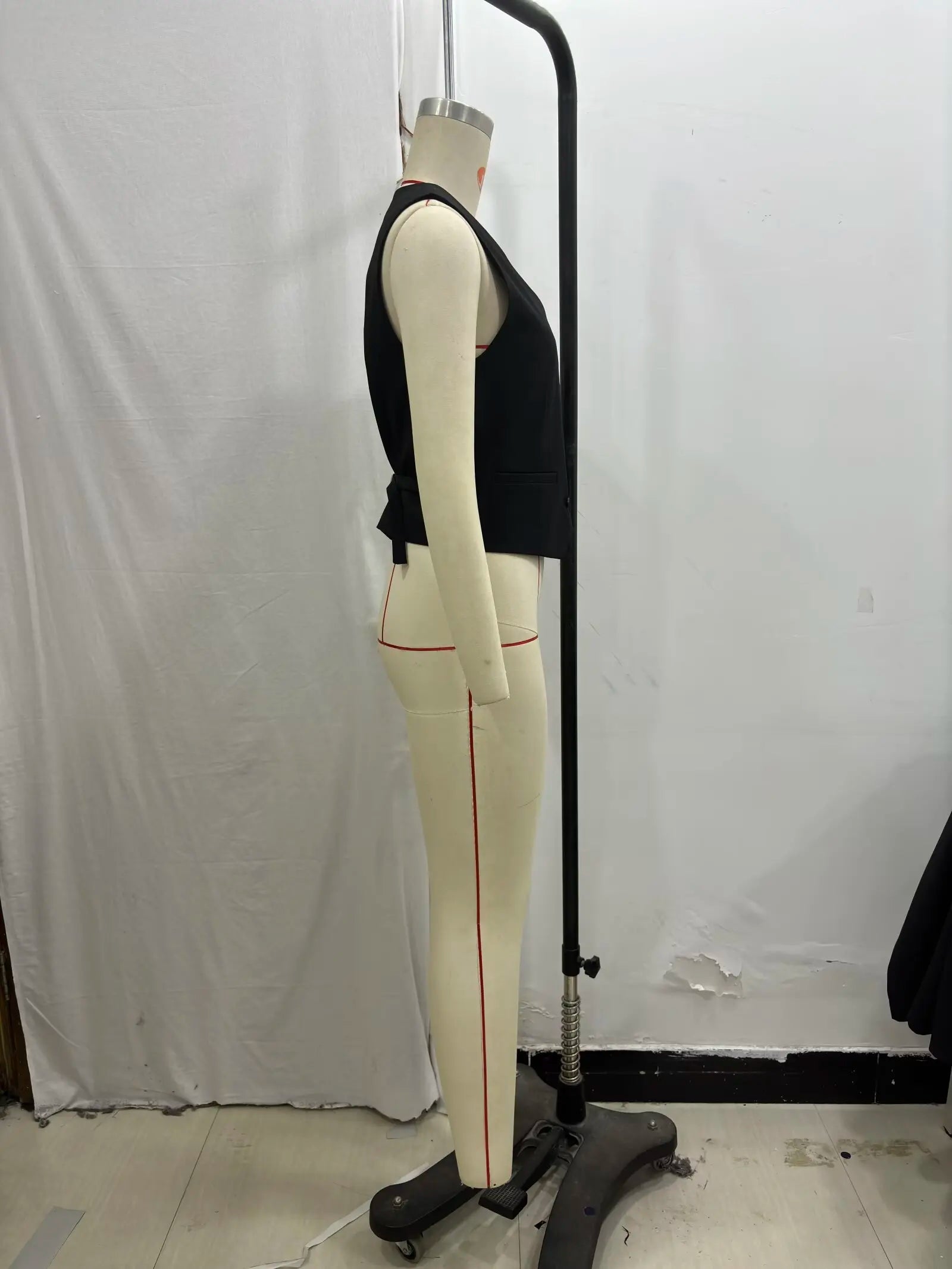 Solid Sleeveless V-Neck Vest and High Waist Zipper Loose Pants Set for Office and Casual Wear