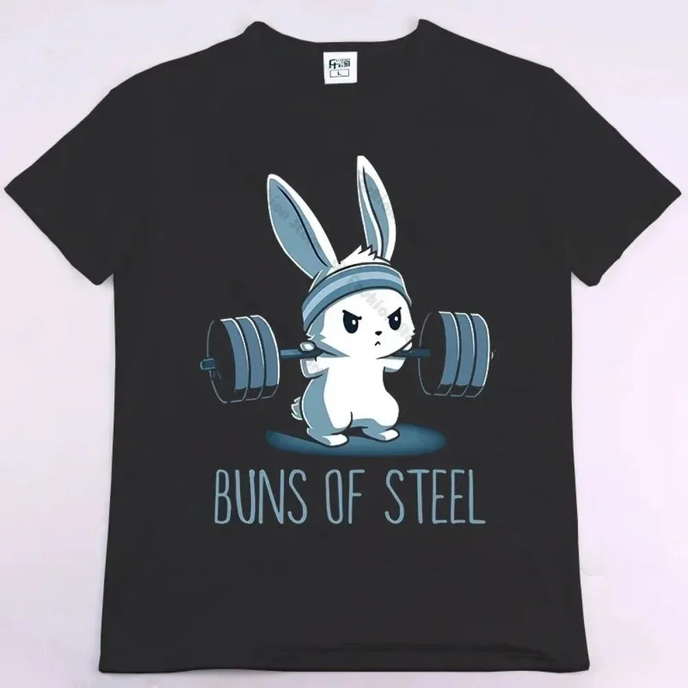 Buns of Steel Funny Gym Rat Bodybuilding Oversized T Shirt for Men Casual Short Sleeve Fitness Apparel