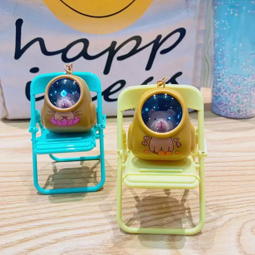 Cute Cartoon Luminous Capybara Keychain Space Capsule Keyring for Schoolbags and Gifts