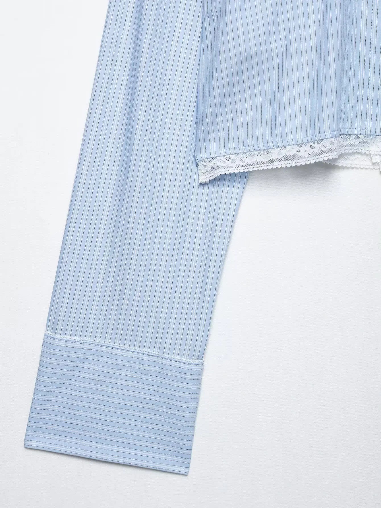 Women's Chic Two-Piece Blue Striped Long Sleeve Shirt and Front Zipper Mini Skirt Set