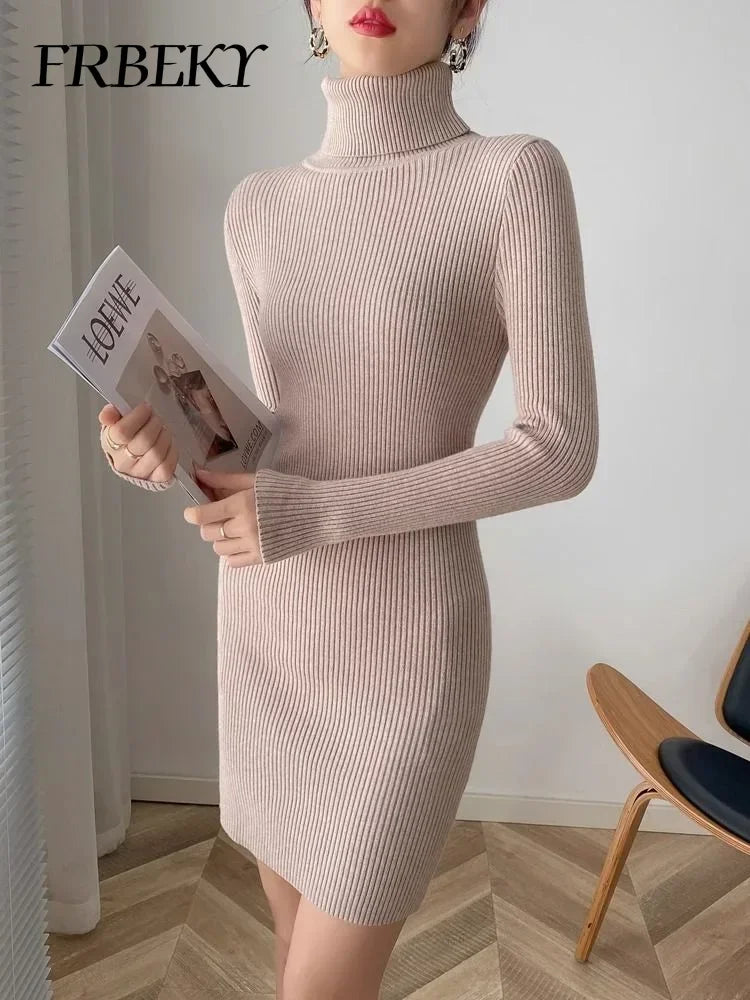 Korean Turtleneck Sweater Dress Bodycon Knit For Office