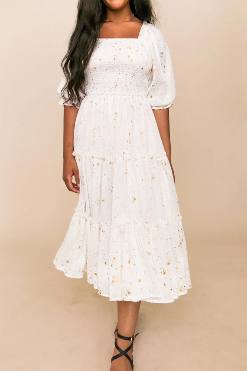 Floral Print Maxi Dress For Women Blue Half Sleeve Summer