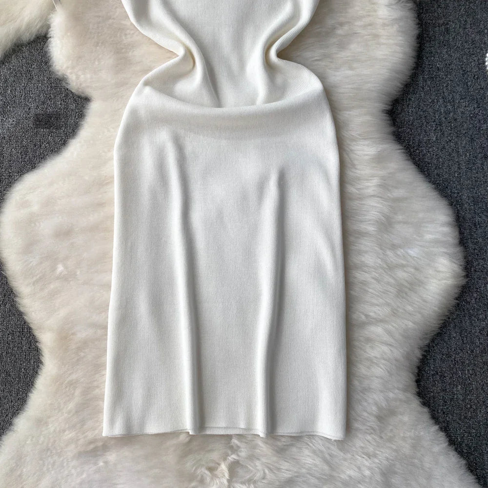 Pink Backless Summer Knit Bodycon Beach Dress for Women