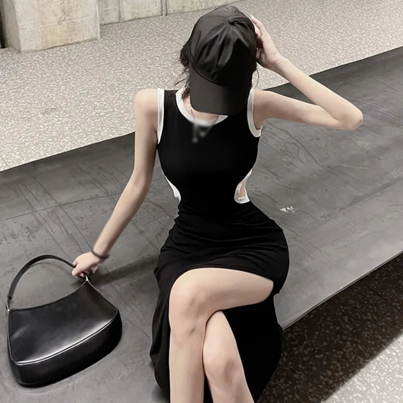 Sexy Sleeveless Bodycon Dress With Side Split O Neck