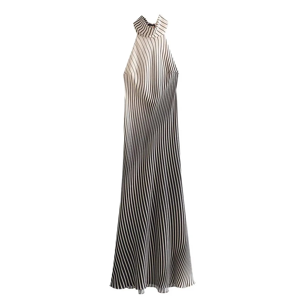 Stripe Halter Backless Evening Dress For Formal Parties