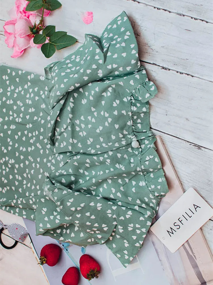 Chiffon Dot Print Butterfly Sleeve Dress With Ruffles