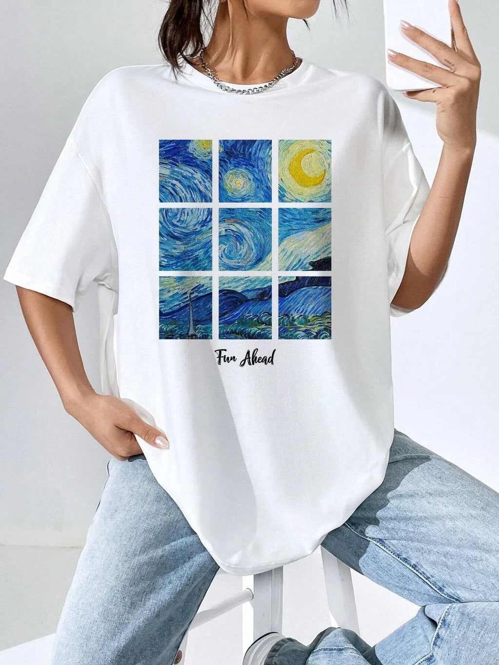 Romantic Starry Sky Summer T-Shirt for Women Comfy Cotton Casual Loose Fit Short Sleeve Top