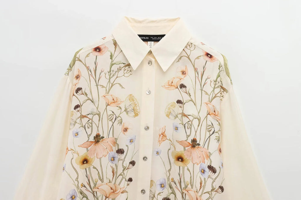 Women's Casual Floral Print Shirt Lightweight Breathable Summer Blouse with Simple Elegant Design