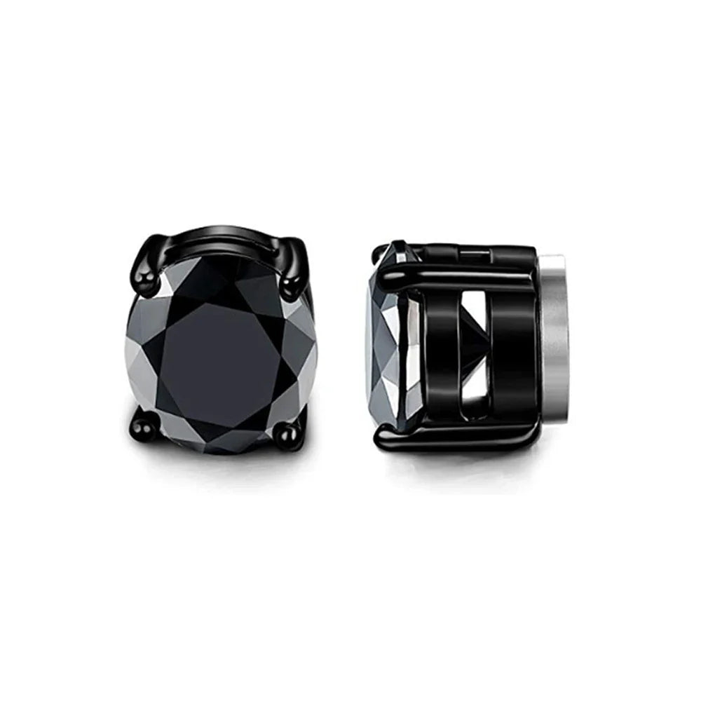 Magnetic Clip Earrings Stainless Steel Non-Piercing Stud Earrings for Men and Women with Black CZ