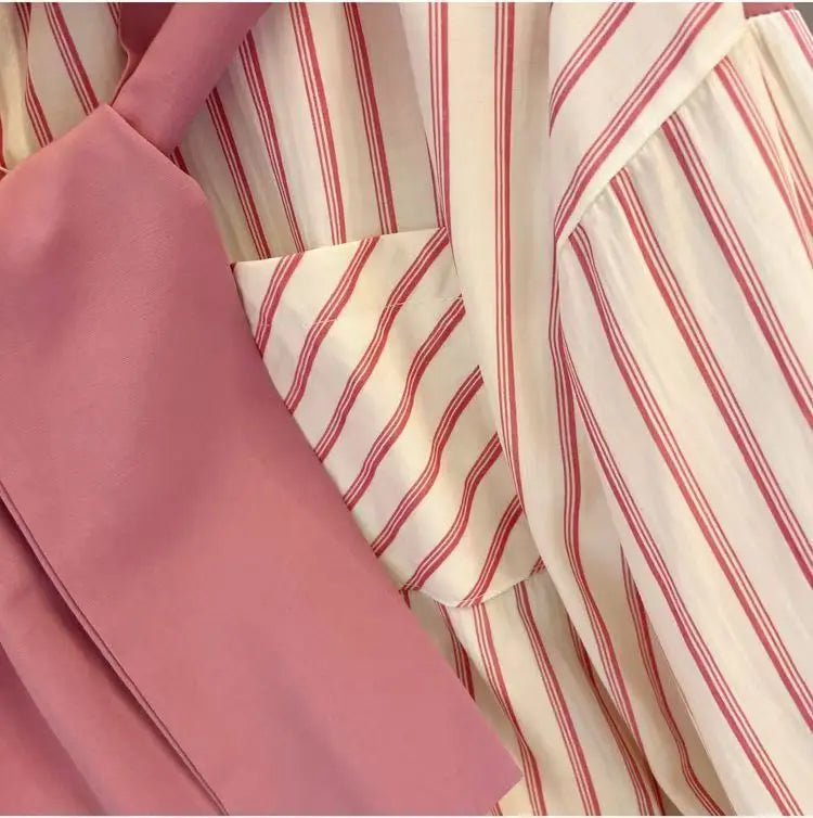 Chic Casual Fake Two Piece Long Sleeve Stripe Shirt for Women Stylish Matching Blouse Top