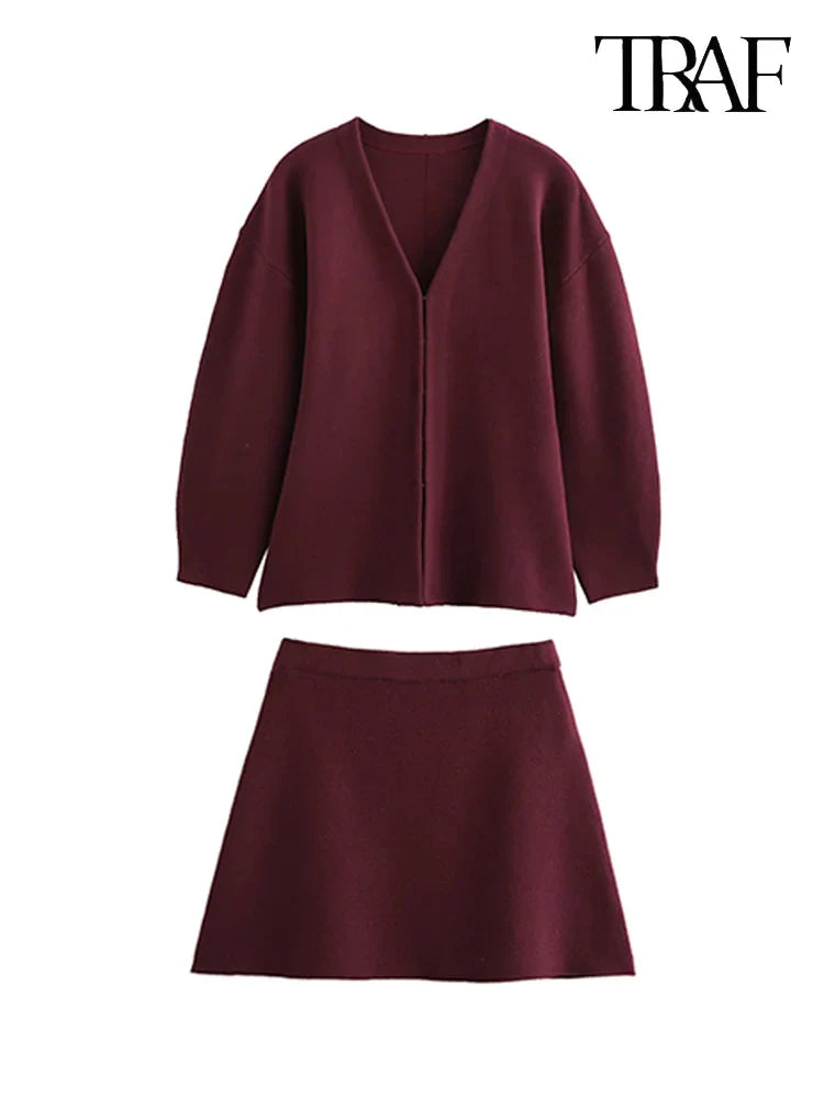 Women's Stylish Knit Mini Skirt Set with Slim Fit Jacket and High Waist Stretch Flat Knit Skirt Casual Chic Outfit