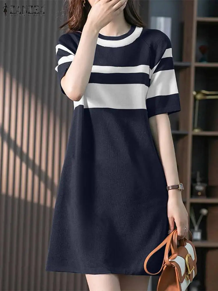 Knee Length Summer Patchwork Sundress Casual For Women