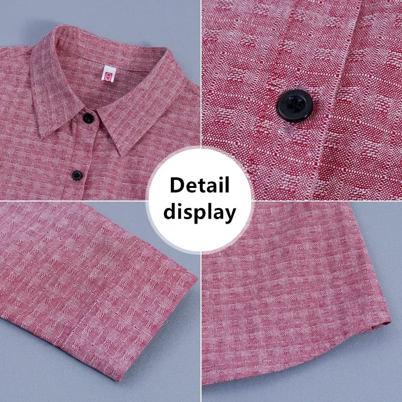Women's Long Sleeve Slimming Cotton Shirt with Flip Collar Casual Versatile Top for Spring and Autumn Fashion