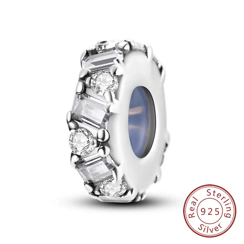 Fit Original 925 Sterling Silver Clip Charms with Zircon and Silicone Spacer Beads for Women DIY Bracelet Gift