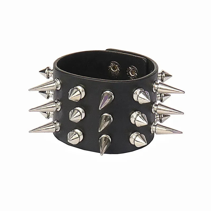 PU Leather Studded Gothic Cuff Bracelet Adjustable Punk Rivet Wristband for Men and Women