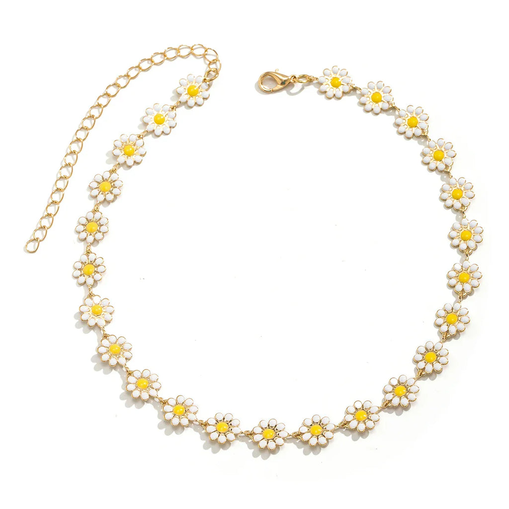 Kpop Flower Daisy Choker Necklace for Women - Gold Clavicle Chain Fashion Jewelry Gift