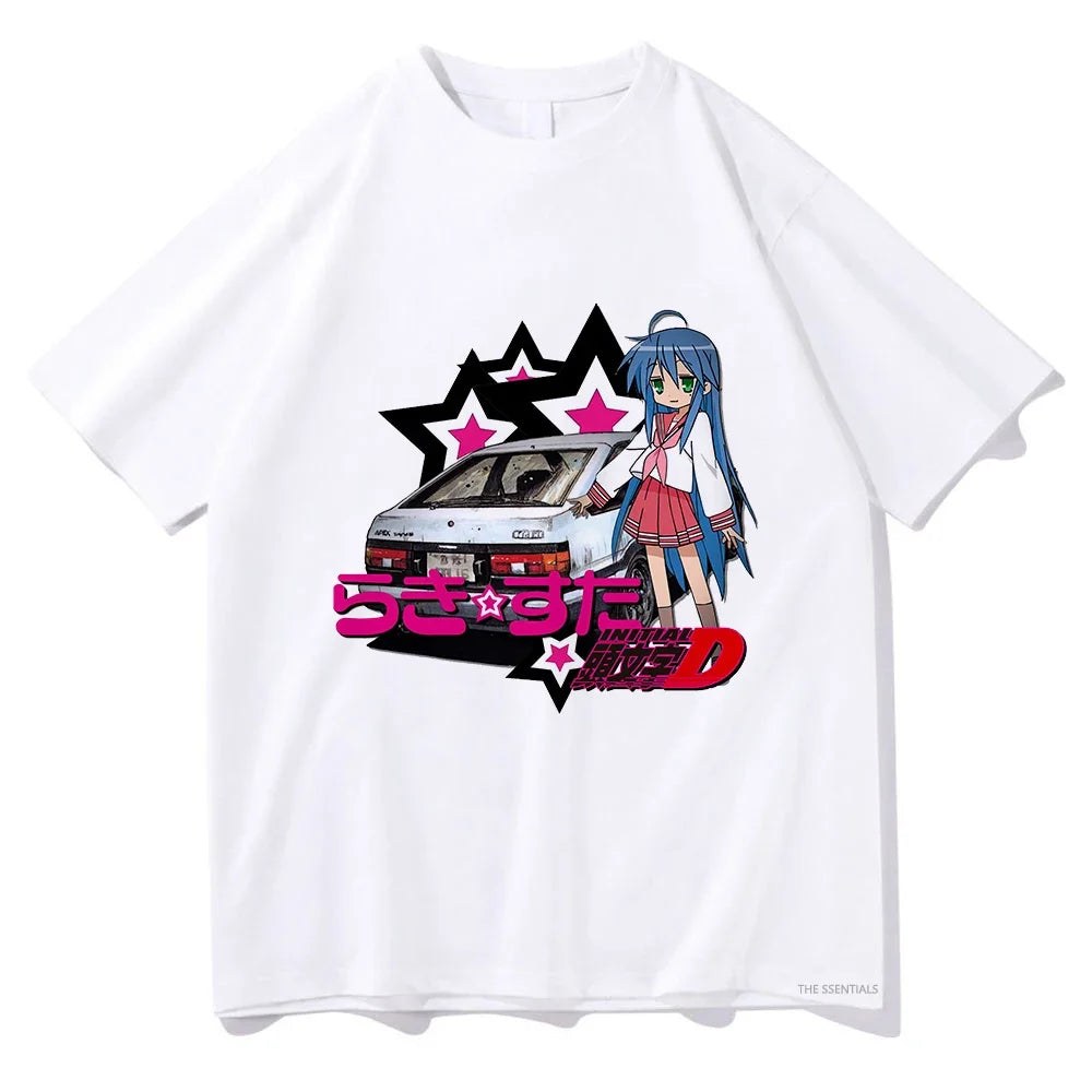 Anime Lucky Star Konata T Shirt Unisex Vintage Cartoon Oversized Cotton Tee for Manga Lovers