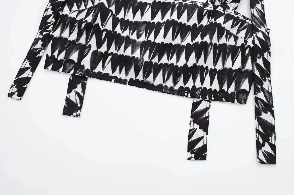 Women's Fashion Print Set Sexy Backless Sleeveless Slim Lace-Up Corset Crop Top with Elegant A-Line Pleated Midi Skirt