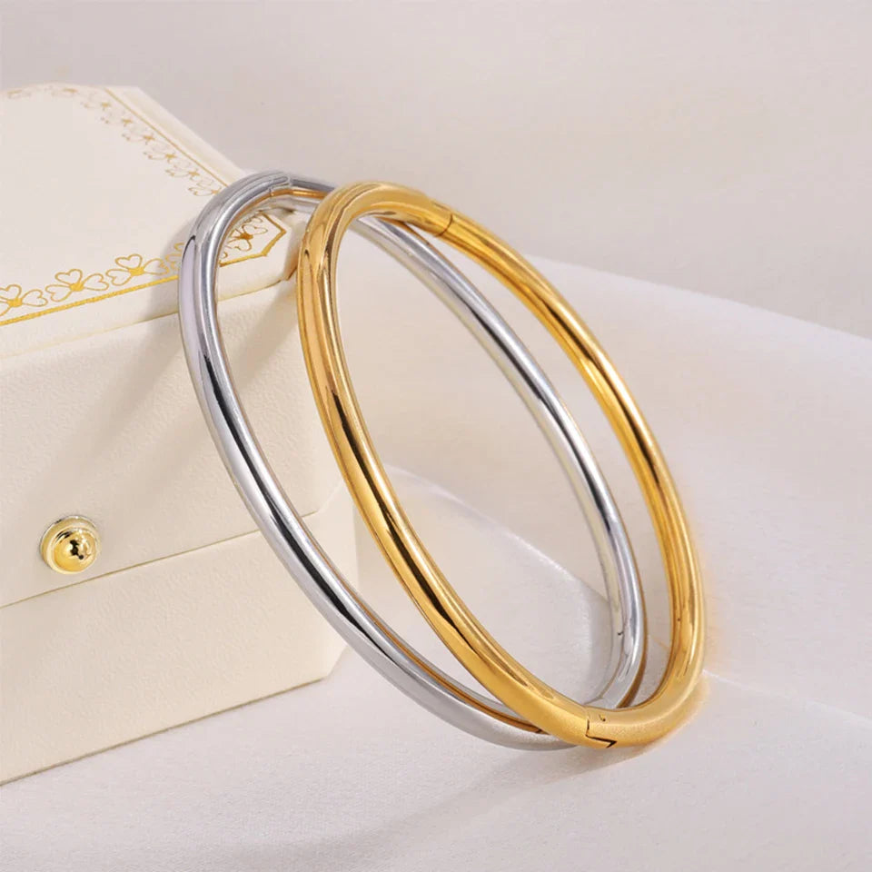 Waterproof Stainless Steel Cuff Bracelet for Women Smooth Openable Bangles Jewelry Gift
