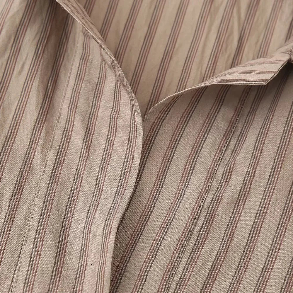 Women's Casual Striped Shirt and Elastic Waist Wide Leg Pants Relaxing Set