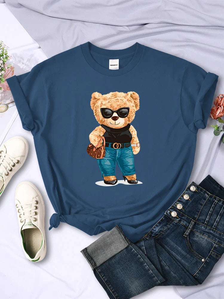 Fashion Teddy Bear Graphic T-Shirt for Women Casual Hip Hop Short Sleeves O-Neck Breathable Summer Tee