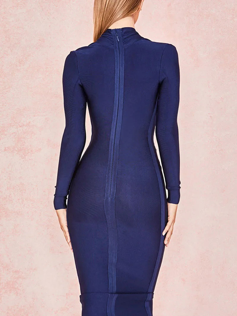 Colorful Deep V Bandage Dress Long Sleeve Bodycon Dress