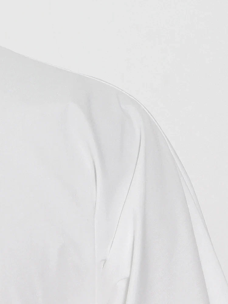 Solid Patchwork Belt Minimalist Women's Shirt Stand Collar Long Sleeve Tunic Spliced Ruffle Casual Blouse