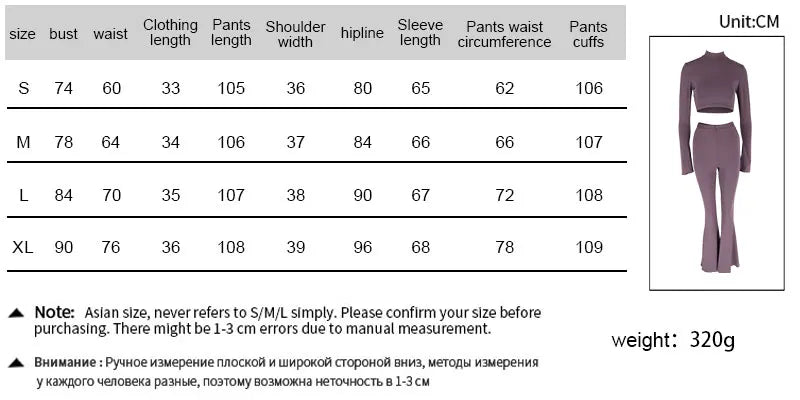 Autumn Winter Women's Casual Two Piece Set with High Collar Long Sleeve Top and Slim Fit Trousers