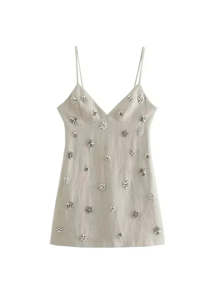 Chic Womens Sleeveless Mini Dress Vintage Thin Straps