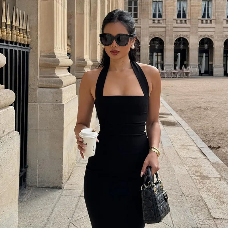 Black One Shoulder Bodycon Evening Dress Backless Chic