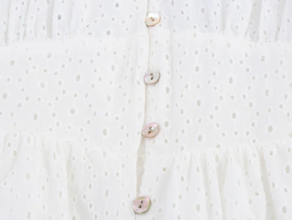 Womens Hollow Embroidery V Neck Lantern Sleeve Mini Dress