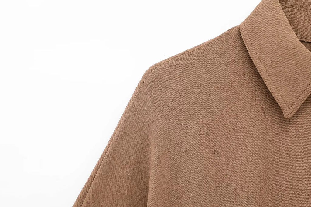 Fashion Women's Casual Pants Set with Solid Khaki Drawstring Waist Blouse and Elastic Waist Baggy Pants