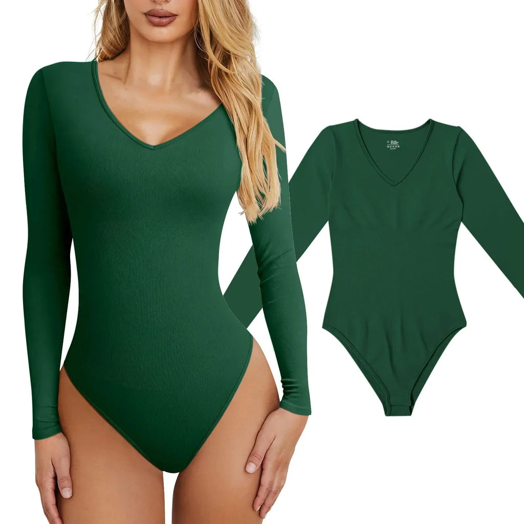 Women's Sexy Knitted Slim Fit Crew Neck Long Sleeve Jumpsuit Bodysuit with Leggings Soft Stretchy Lightweight Underwear Top for Casual and Party Wear