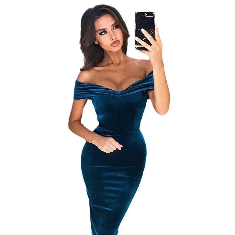 Elegant Off The Shoulder Dress For Work One Line Collar