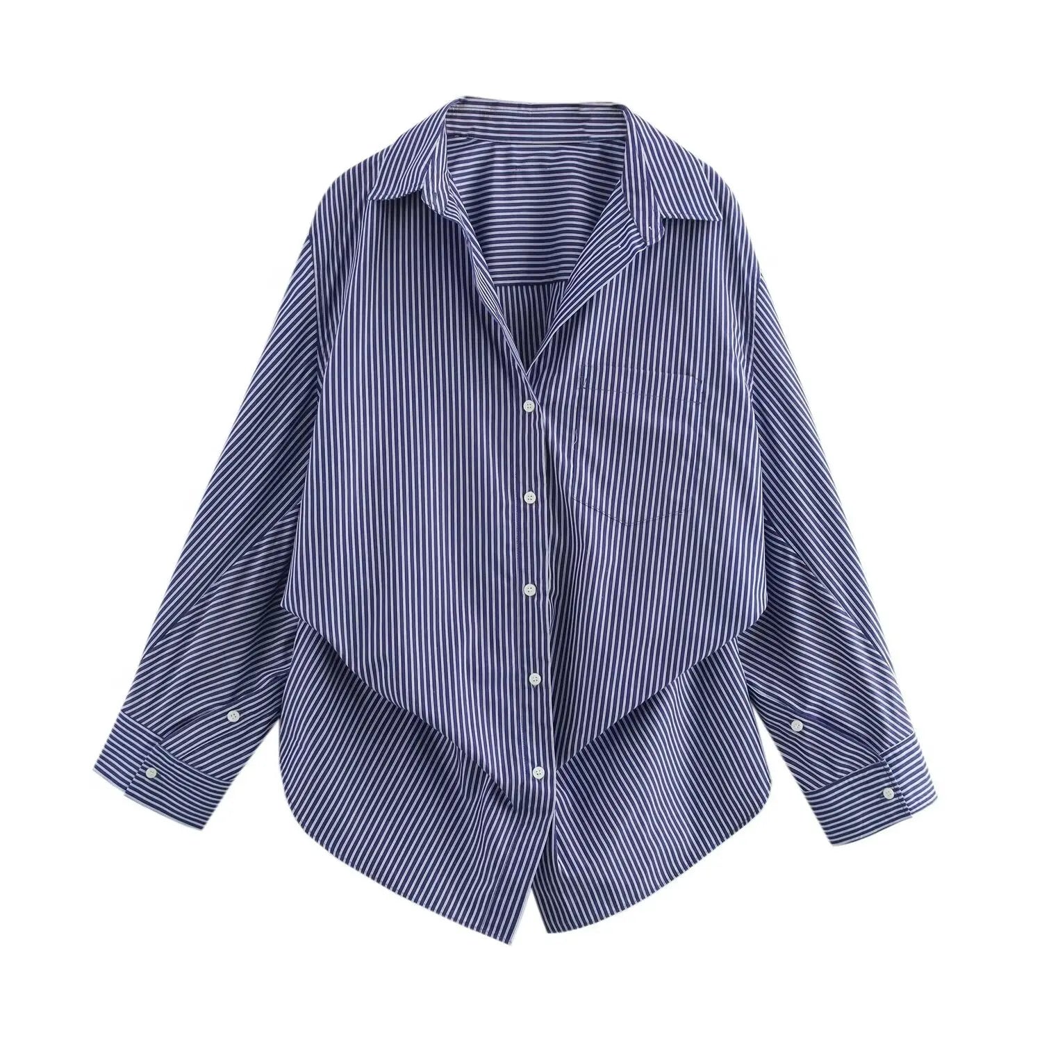Vintage Oversized Striped Bat Sleeve Lapel Shirt for Women Long Sleeve Button Blouse Spring Autumn Casual Top