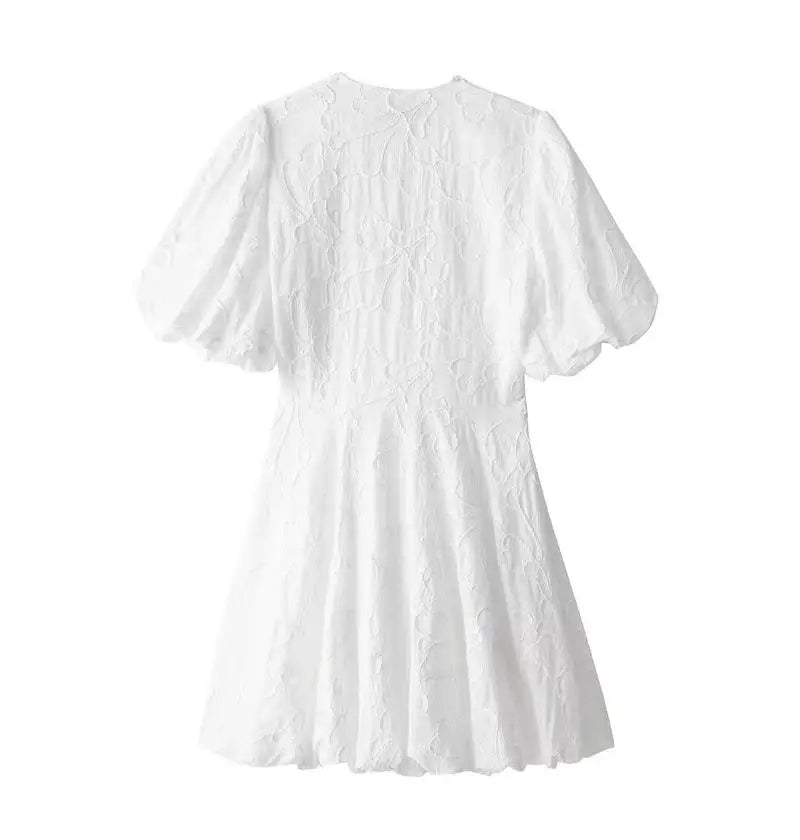 Summer Embroidered Dress V Neck Slim Mini Chic Classic