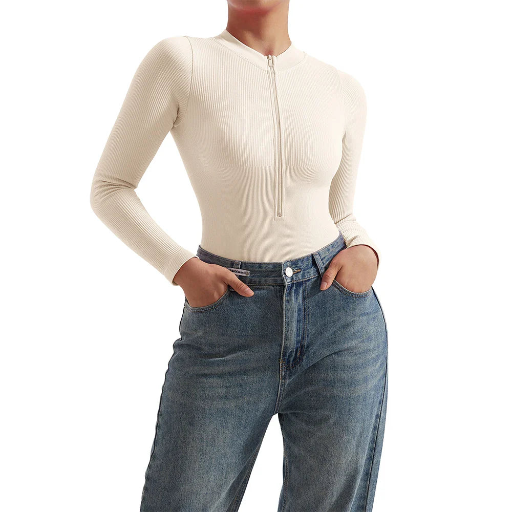 Bodycon Long Sleeve Jumpsuit for Women Zipper Romper Playsuit Fashion Streetwear Autumn Winter Slim Fit Bodysuit