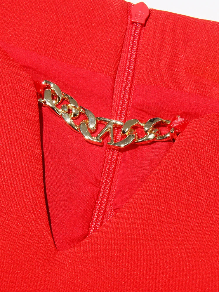 Hollow Out Patchwork Dress For Women V Neck Long Belted