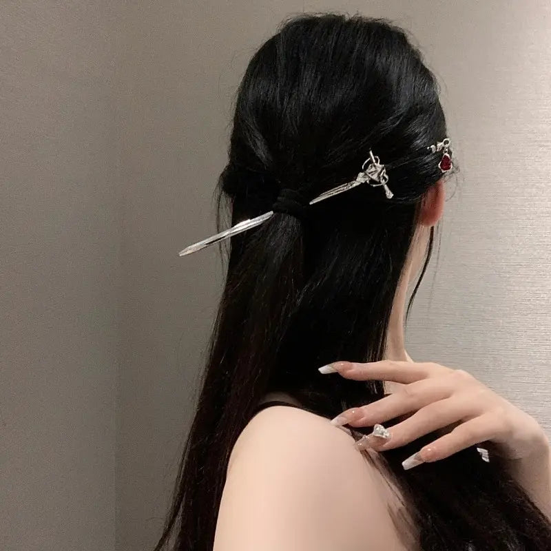 Sword Hairpin Headdress for Women Vintage Hair Accessories Geometric Ponytail Holder DIY Hairstyle Jewelry