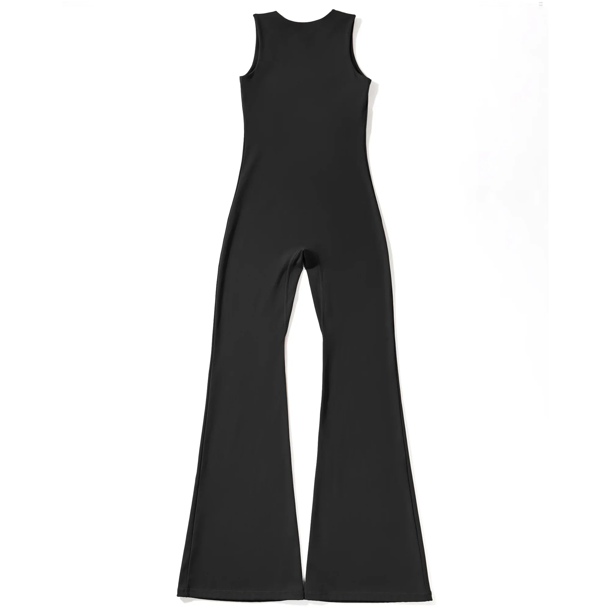 Women's Sleeveless Square Neck Bodysuit with Flared Pants Casual Fitness Jumpsuit Full Season Streetwear Playsuit