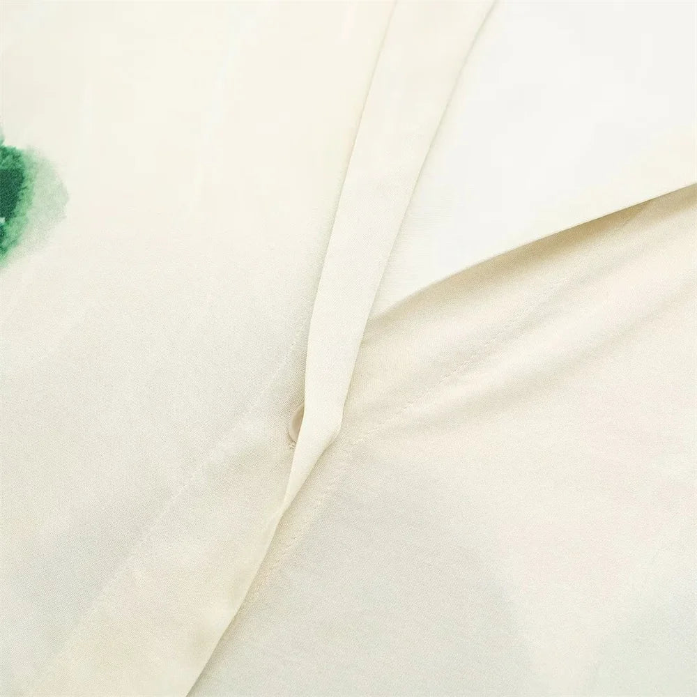 Autumn Women's Casual Loose Collar Long Sleeve Printed Shirt and High Waist Wide Leg Pants Set