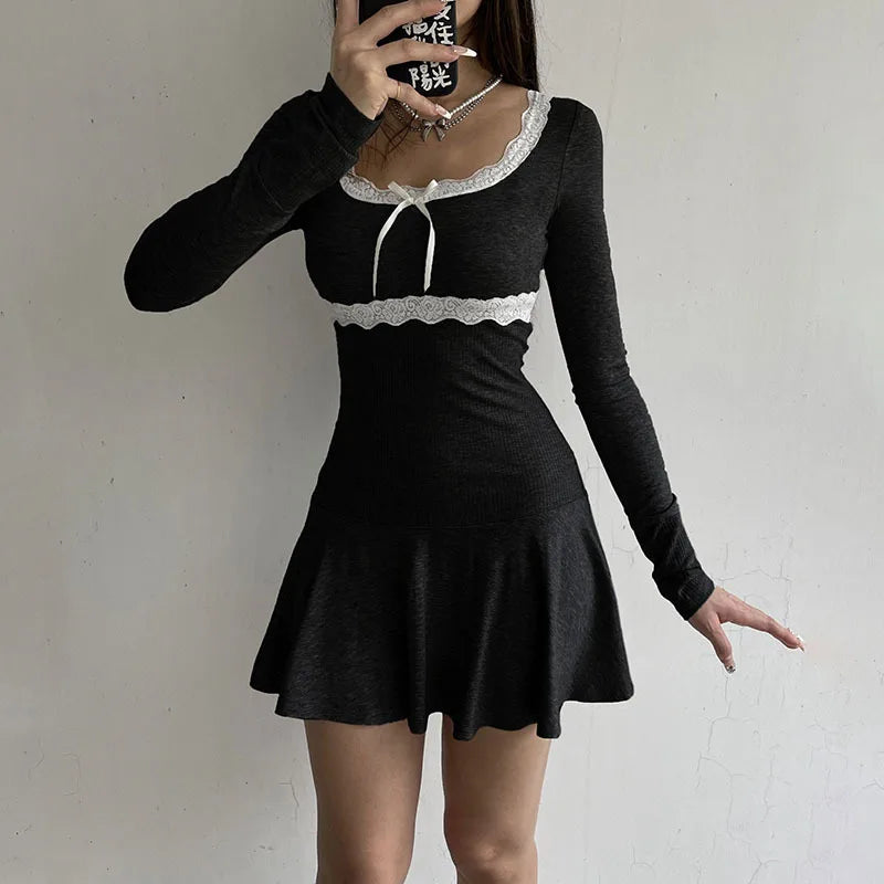 Black Long Sleeve Lace Bodycon Mini Dress For Party