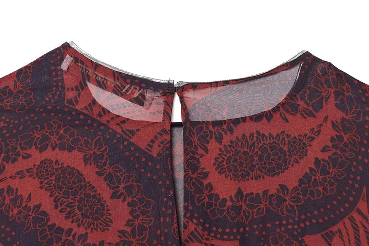 Women's Spring Printed Midi Skirt Two-Piece Set with Casual Folded Silk Texture Shirt and High Waist Skirt