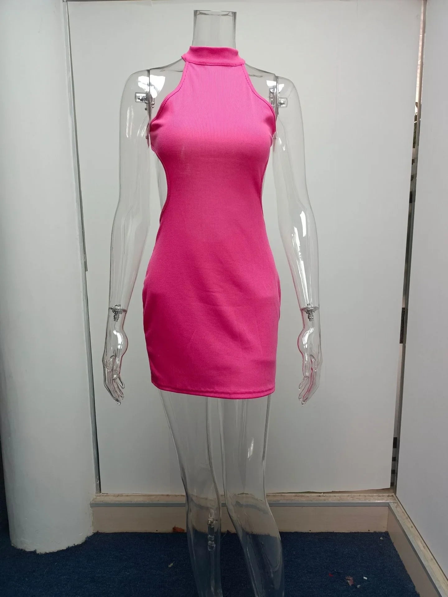 High Neck Hollow Cutout Dress With Back and Bust Details