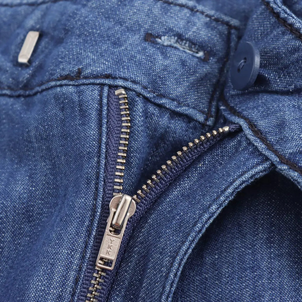 Women's Slim Fit Denim Shirt with Bow Decoration and Wide Leg Loose Long Suit