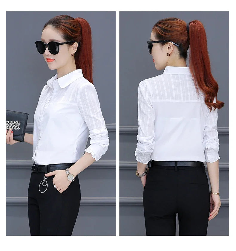 Women's Pure Cotton Long Sleeve Shirt Professional Decoration Body Contour Spring Autumn Fashion Top