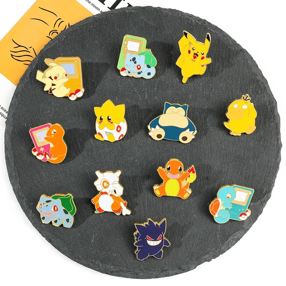 Creative 4 Piece Enamel Brooch Set Featuring Cute Game Console Pikachu Togepi and Charmander Pins for Wallet Backpack and Clothing