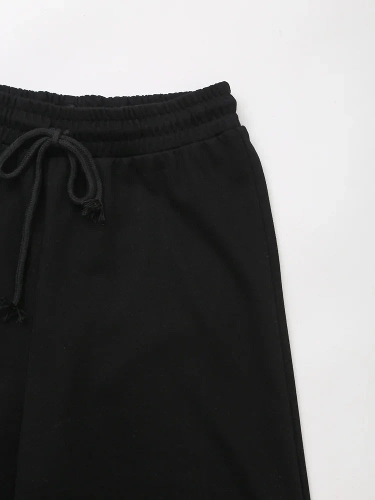 Women's Solid Casual Trouser Set with Short Sleeve T-Shirt and Elastic Waist Wide Leg Pants