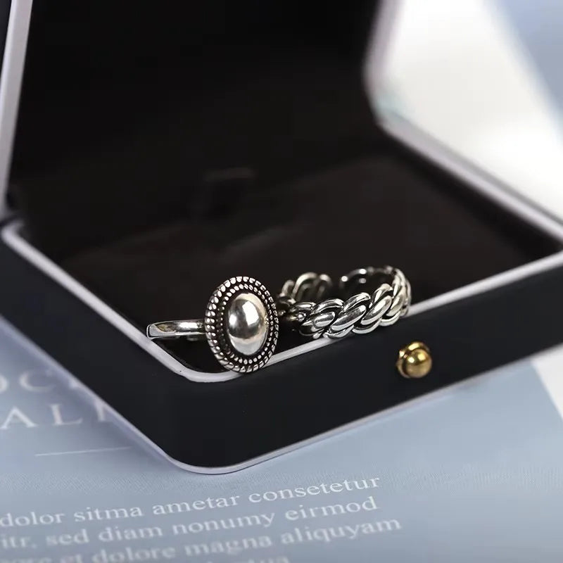 925 Sterling Silver Couples Rings Vintage Twist Design Geometric Thai Jewelry